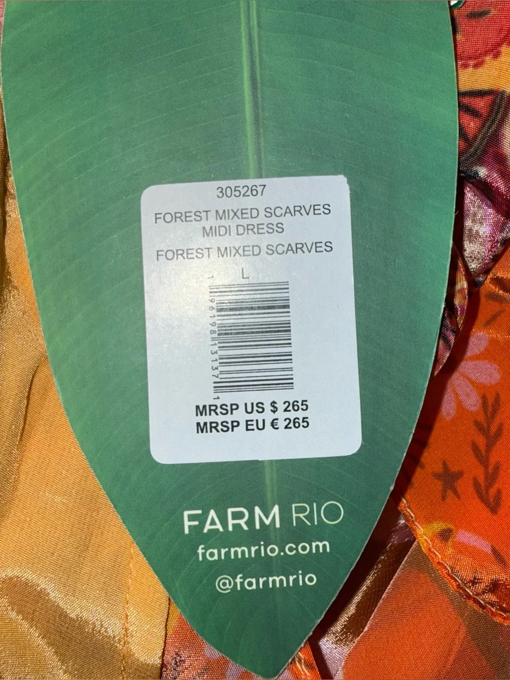 Farm Rio Forest Mixed Scarves midi dress women’s sz Large nwt new - Picture 16 of 16